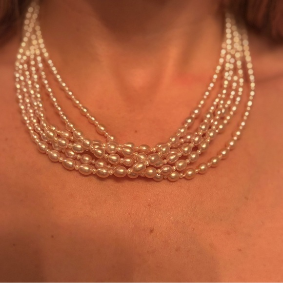 6 strand genuine baroque white and pink pearl necklace - Picture 2 of 6